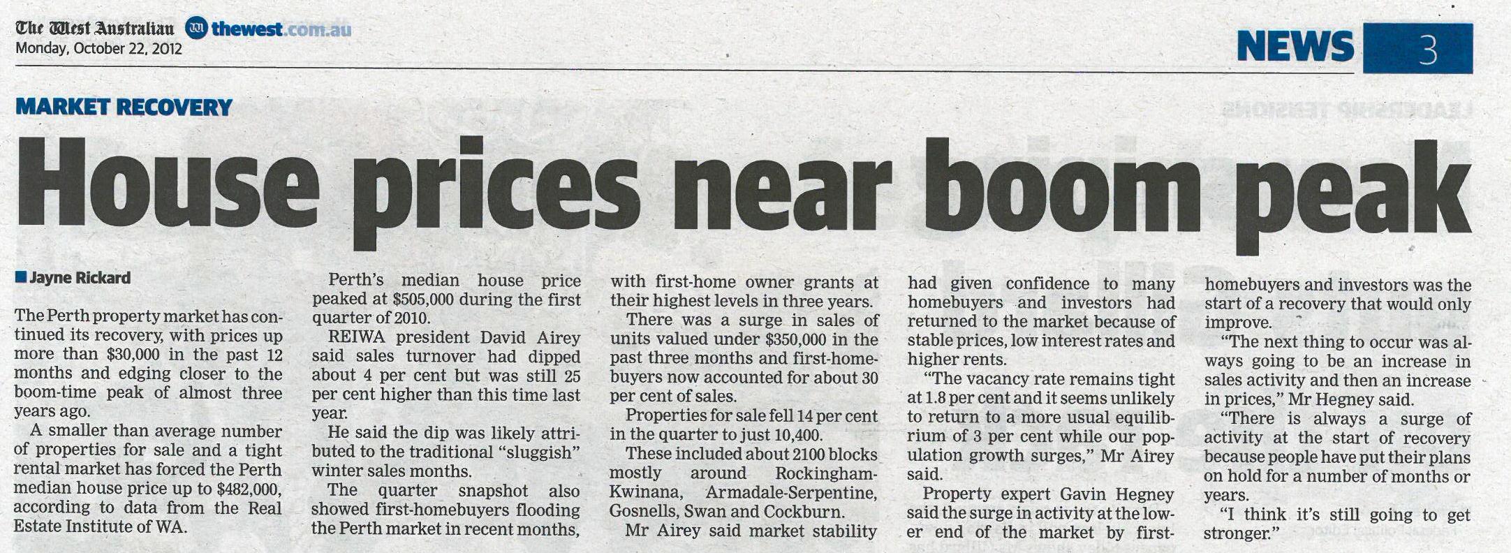 House prices near boom peak